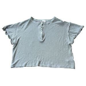 By Together Teal Green Waffle Knit Short Ruffle Sleeve Top Small